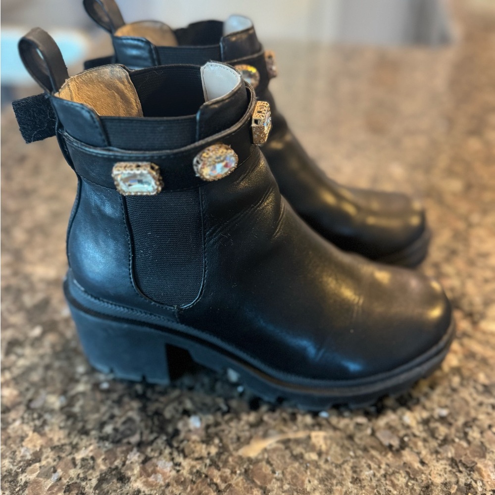 Steve Madden Black Ankle Boots with Gold Accents